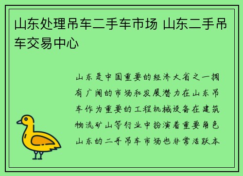 山东处理吊车二手车市场 山东二手吊车交易中心